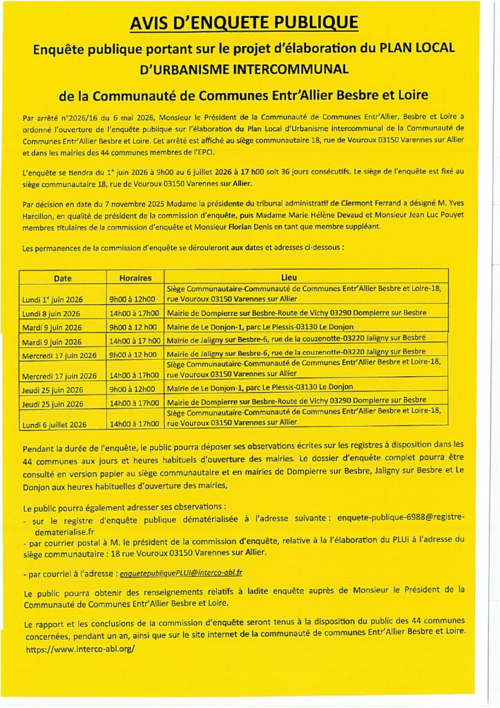 Avis d'enquête publique PLUI